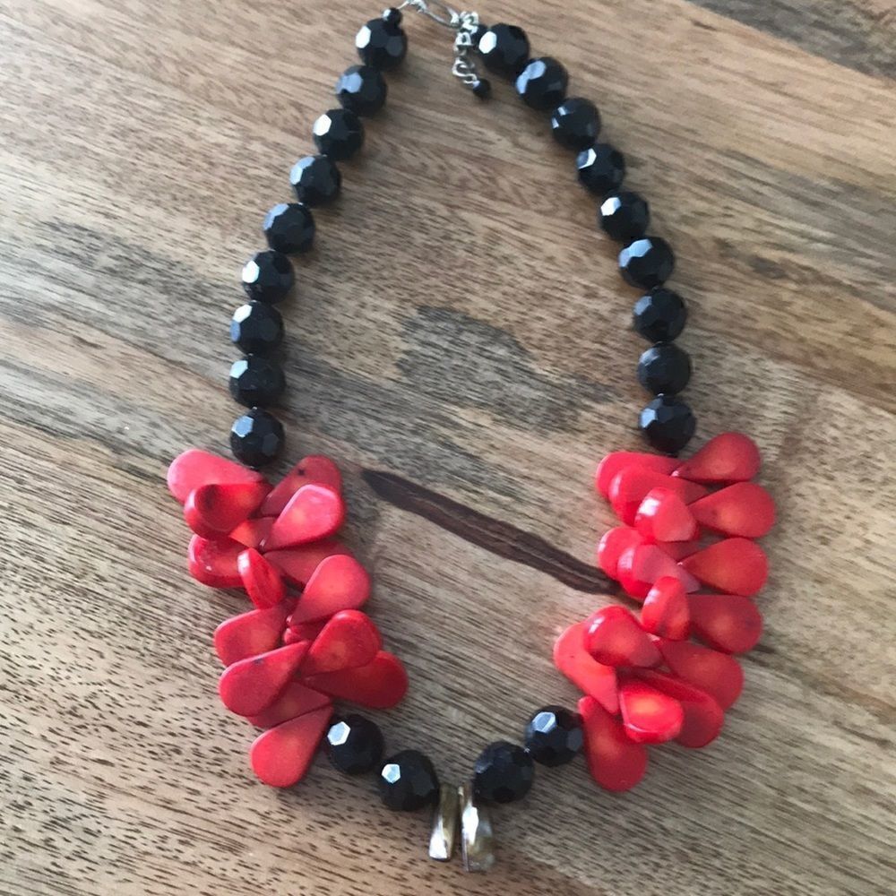 Pretty black and red beaded necklace from artist
